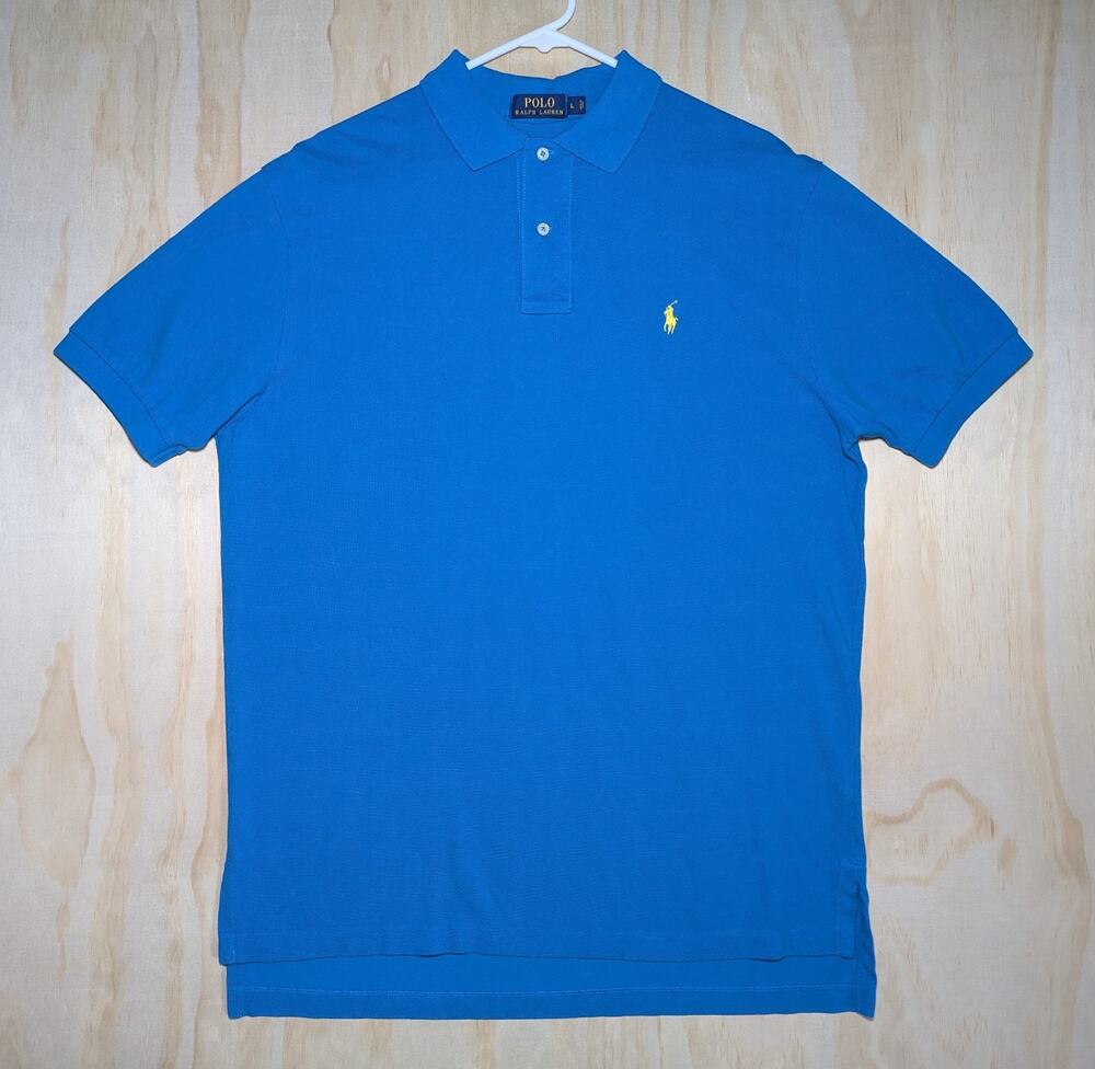 Polo Ralph Lauren Men's Large Polo Shirt Blue Mesh Cotton Short Sleeve
